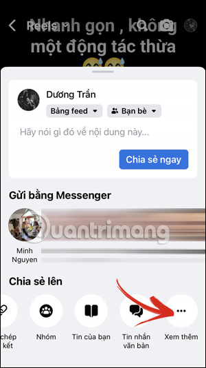 Xem thêm tùy chọn chia sẻ video Facebook Reels