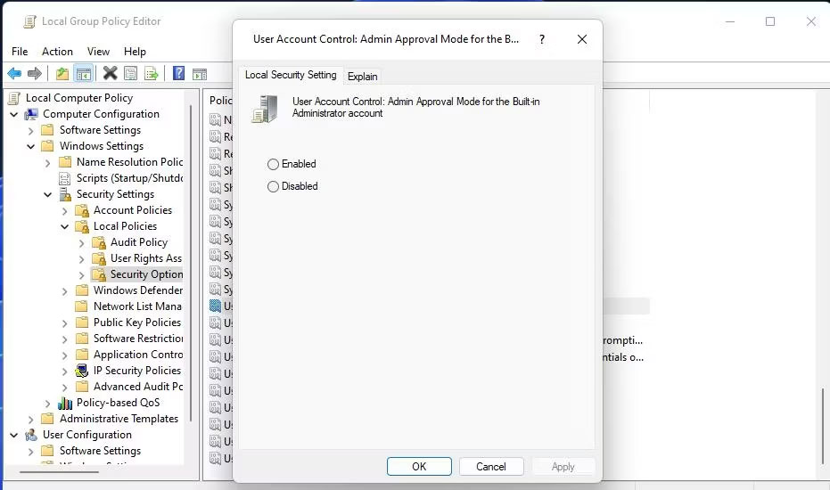 Cài đặt policy Admin Approval Mode for Built-in Administrator account