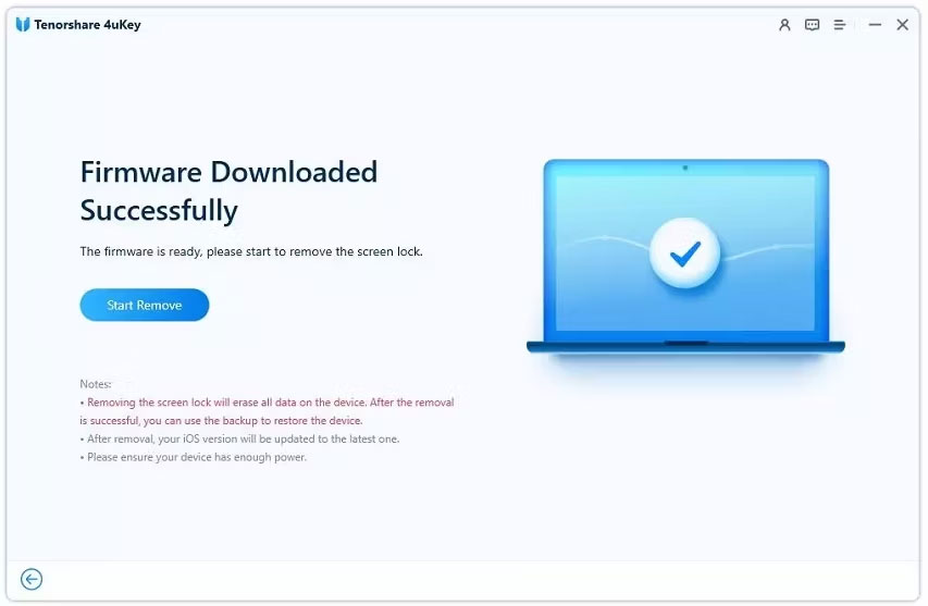 Màn hình xóa mật mã mở khóa Tenorshare 4uKey