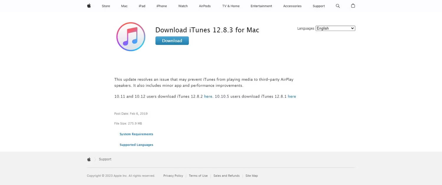 Trang web Apple để tải xuống iTunes 12 8 3 cho Mac