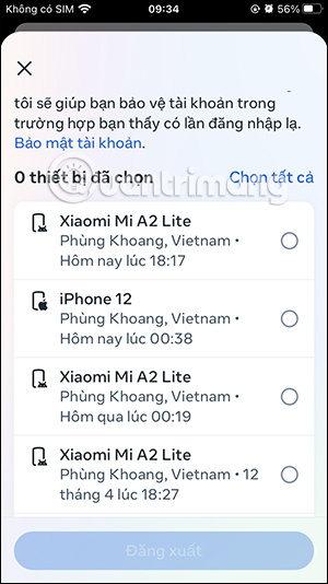 Chọn các thiết bị đăng xuất Facebook
