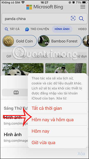 Chọn thời gian xóa lịch sử duyệt web Safari