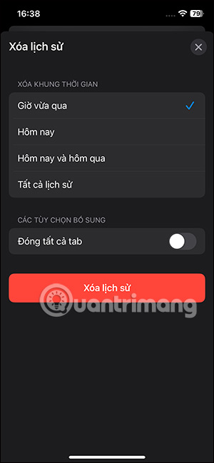 Chọn xóa lịch sử duyệt web Safari