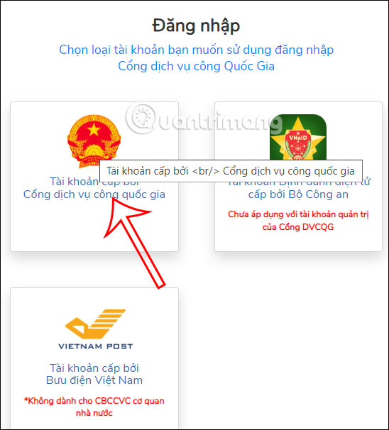Tài khoản trên Cổng DVC quốc gia