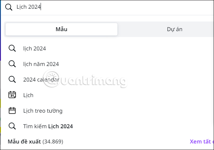 Tìm kiếm mẫu lịch trên Canva