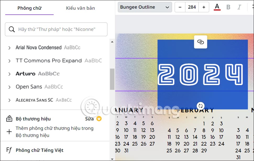 Thay đổi lại giao diện mẫu lịch trên Canva 