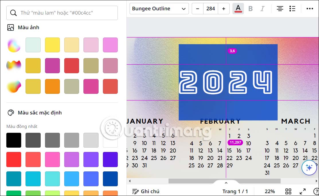 Chỉnh sửa giao diện lịch trên Canva 