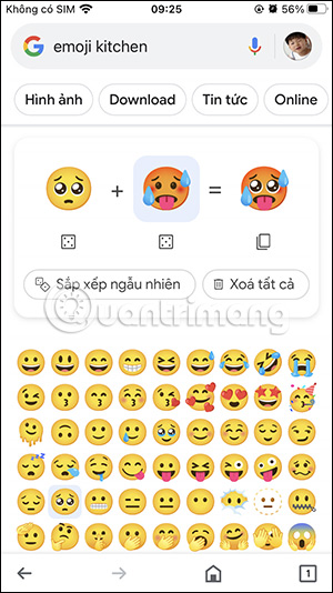 Giao diện kết hợp emoji trên Emoji Kitchen