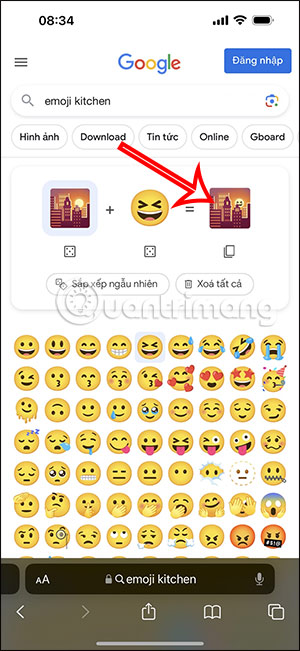 Kết hợp 2 emoji trên Emoji Kitchen