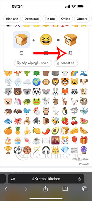 Sao chép emoji trên Emoji Kitchen