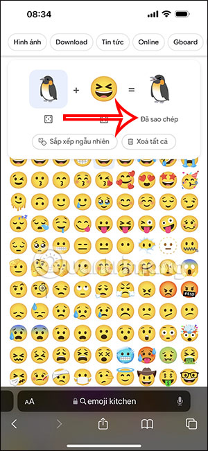 Đã sao chép emoji trên Emoji Kitchen