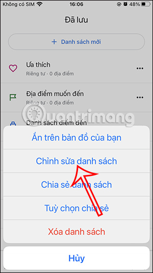 Chỉnh sửa địa điểm lưu trong Google Maps