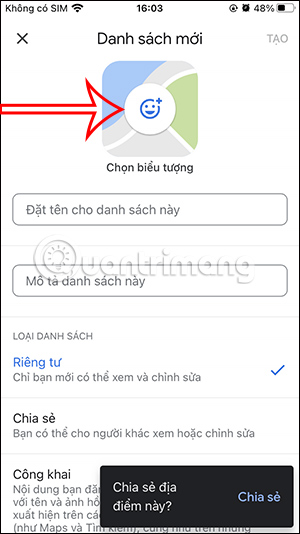 Chọn biểu tượng Google Maps