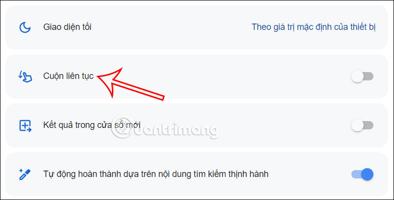 Tắt cuộn liên tục tìm kiếm Google Search