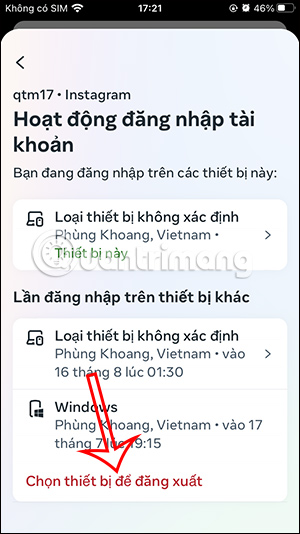 Chọn nhiều thiết bị đăng nhập Instagram
