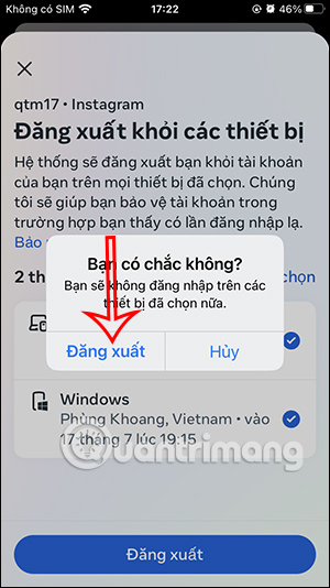 Đăng xuất tài khoản Instagram từ xa nhiều thiết bị