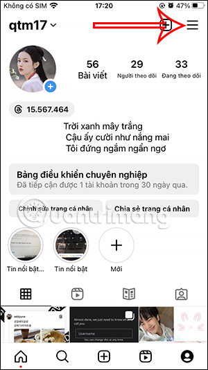 Tùy chỉnh tài khoản Instagram