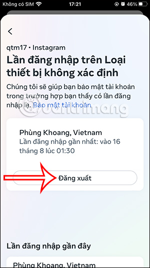 Đăng xuất tài khoản Instagram từ xa