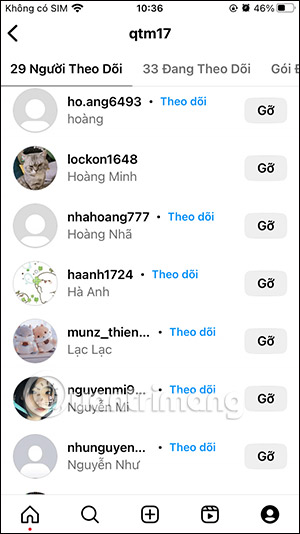 Danh sách người theo dõi bạn trên Instagram