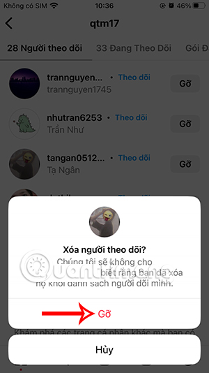 Gỡ người theo dõi trên Instagram