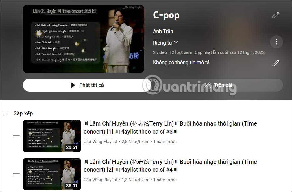 Giao diện playlist YouTube