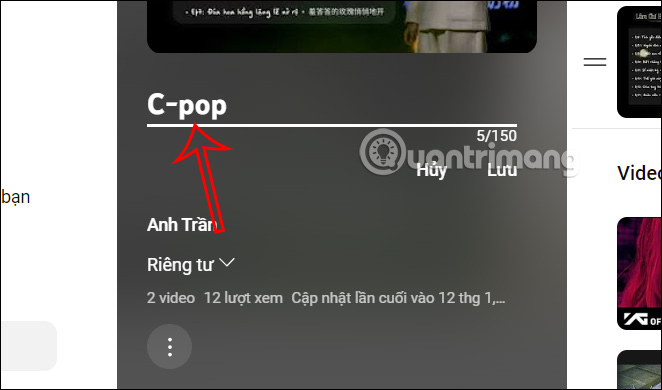 Đổi lại tên playlist YouTube