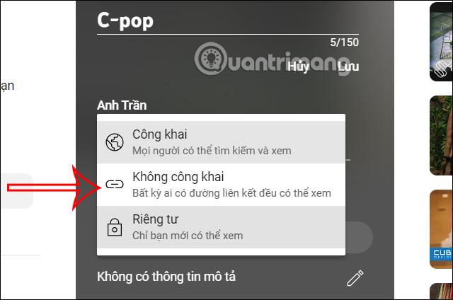 Đổi chế độ hiển thị playlist YouTube