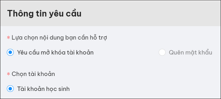 Mở khóa tài khoản học sinh IOE