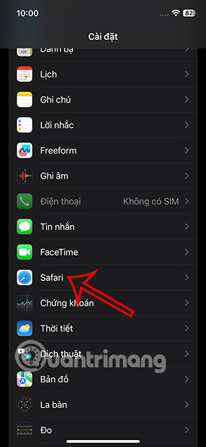 Safari trong Cài đặt iPhone