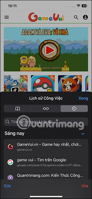Lịch sử duyệt web trên hồ sơ mới Safari