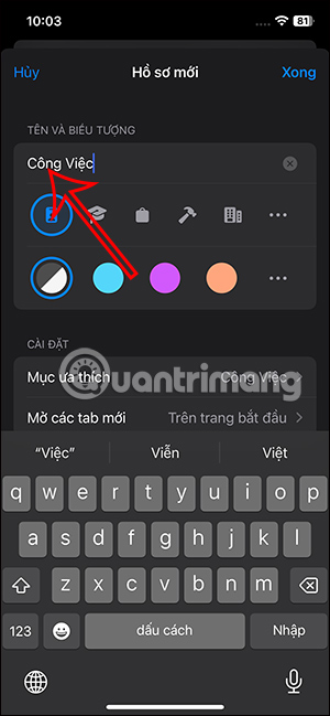 Nhập tên mới cho hồ sơ Safari