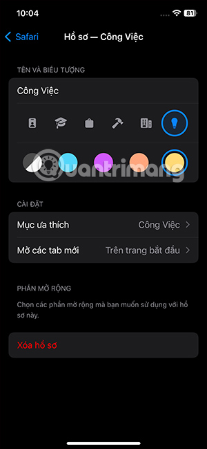 Chỉnh hồ sơ trên Safari