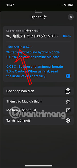 Thay đổi ngôn ngữ đích