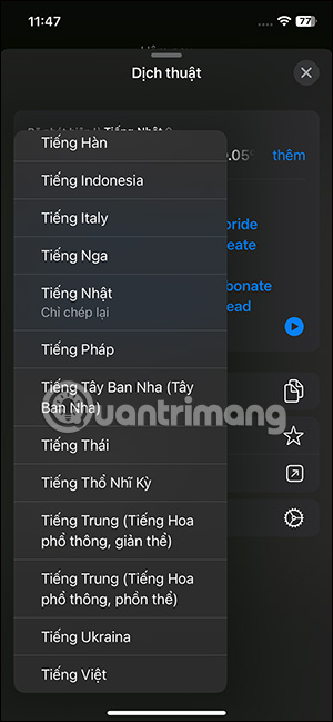 Chọn ngôn ngữ đích
