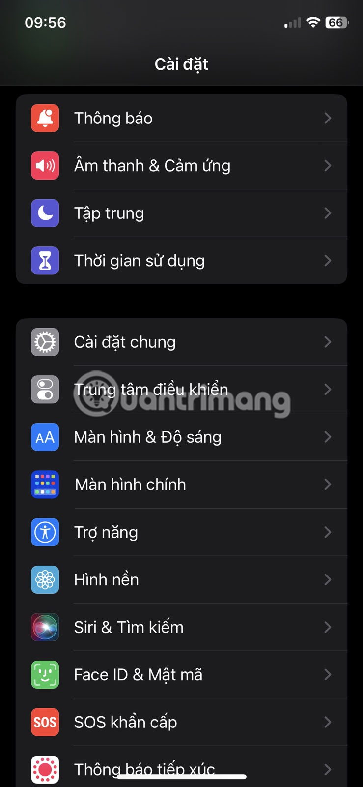 Nhấn vào Cài đặt chung