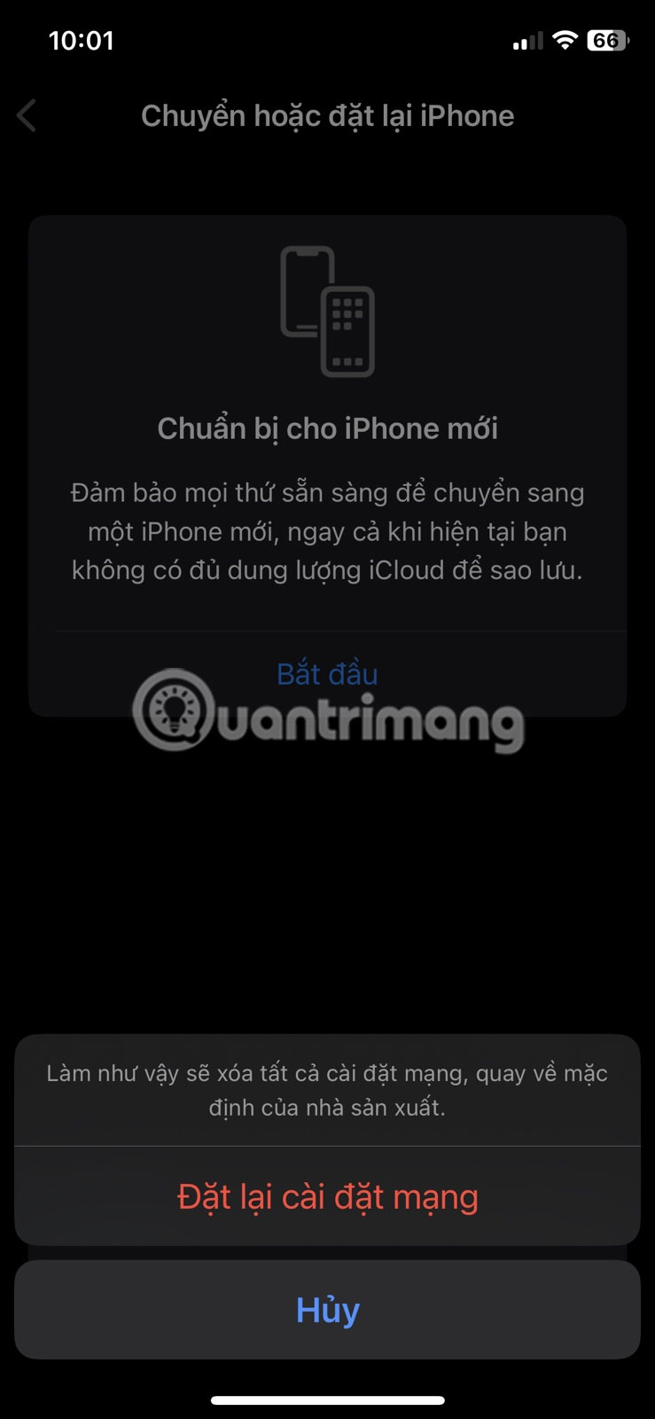 Nhấn vào Đặt lại cài đặt mạng