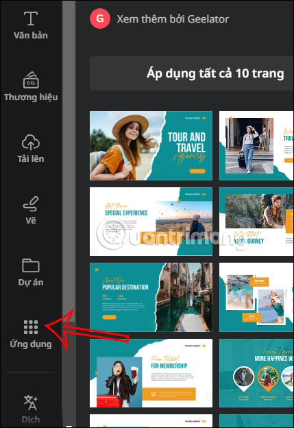 Ứng dụng trên Canva 