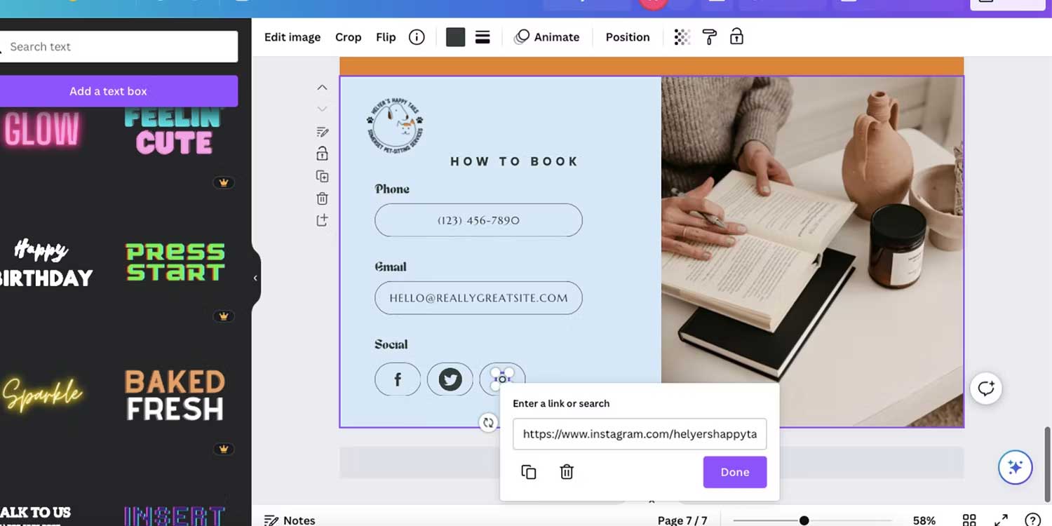 Thêm siêu liên kết trong Canva
