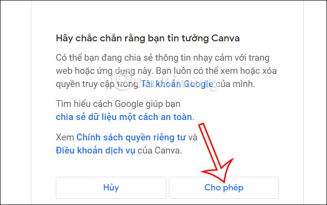 Điều khoản liên kết Google Drive với Canva