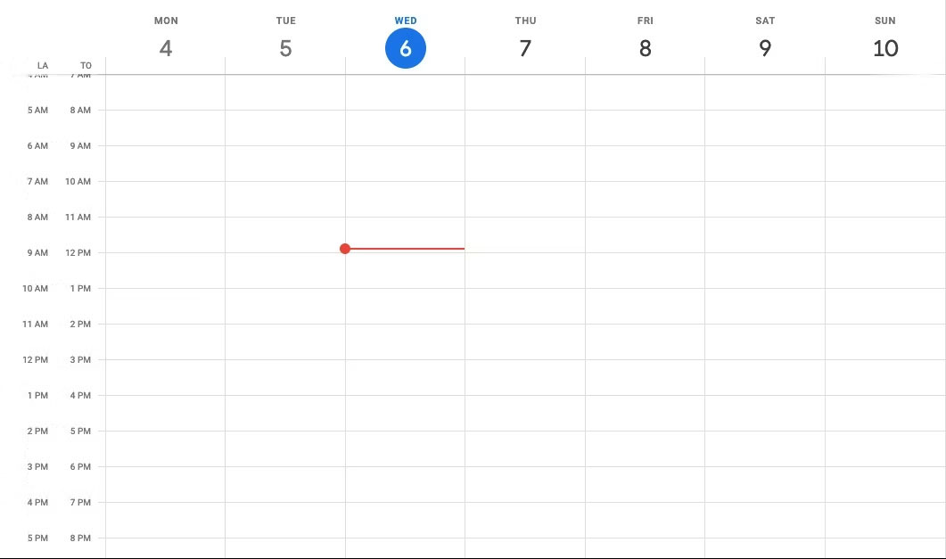 Múi giờ phụ của Google Calendar được hiển thị