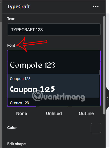 Nhập font cho kiểu khung TypeCraft trên Canva 