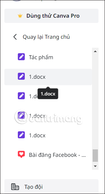 Mở văn bản Google Docs lên Canva