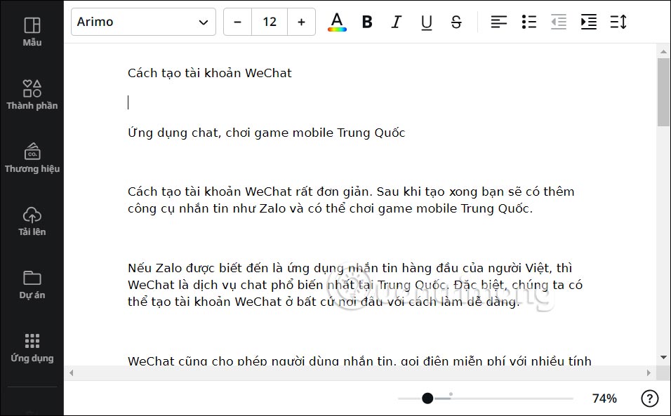 Văn bản Google Docs lên Canva