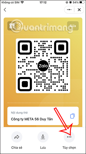 Tùy chọn mã QR trong Ví QR Zalo