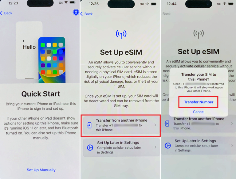 Thiết lập eSIM thông qua Quick Transfer