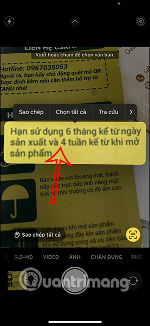 Chọn văn bản trong ảnh trên iPhone