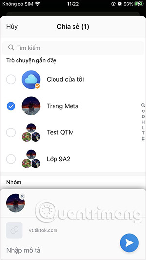 Gửi sản phẩm TikTok Shop qua Zalo