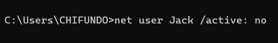 Vô hiệu hóa tài khoản với net user