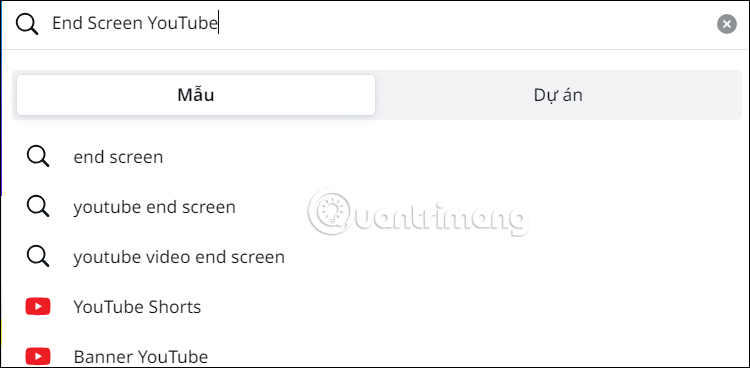 Tìm mẫu End Screen YouTube trên Canva 