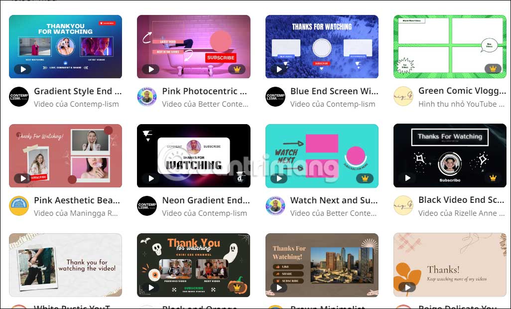 Mẫu End Screen YouTube trên Canva 
